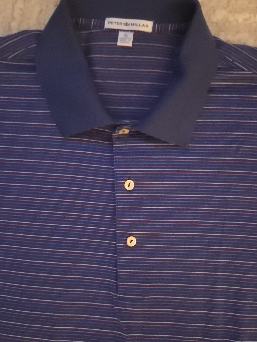 Peter Millar Men's Luxury Stripe Golf Polo XL Cotton - Orange Crown Crest